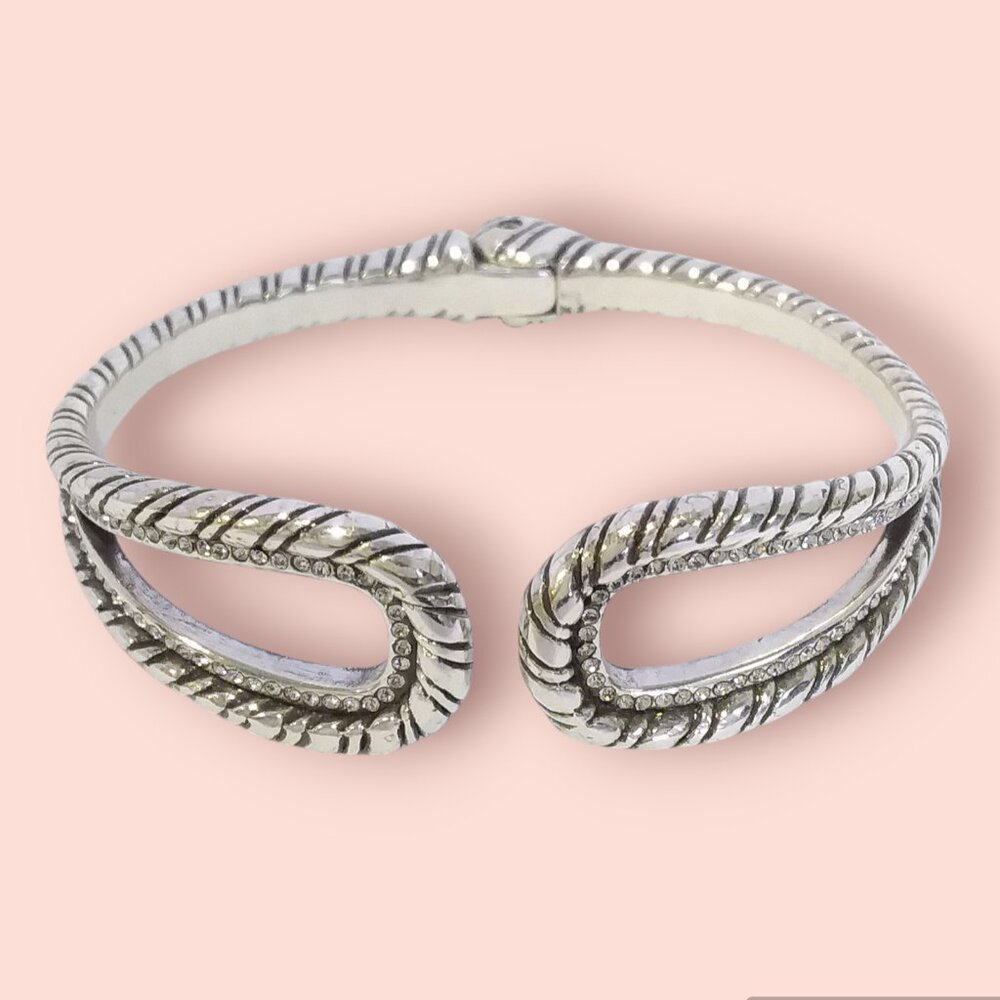 Brighton Hinged Bracelet Clamper Cuff Silver Plated Twisted Rope Western 6.5